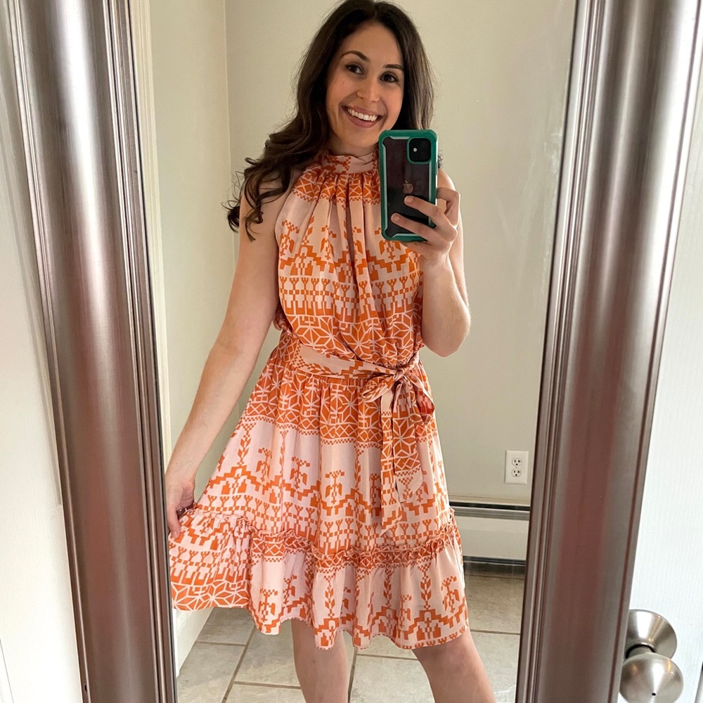 Orange Halter Neck Sleeveless Sundress | With Belt